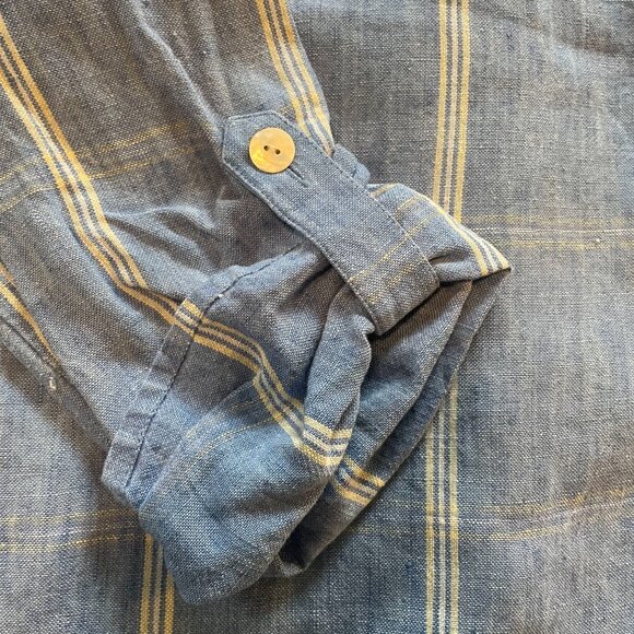 100% Linen Classic Blouse Blue Button Down Shirt Parisian Works Medium Petite - Picture 8 of 8